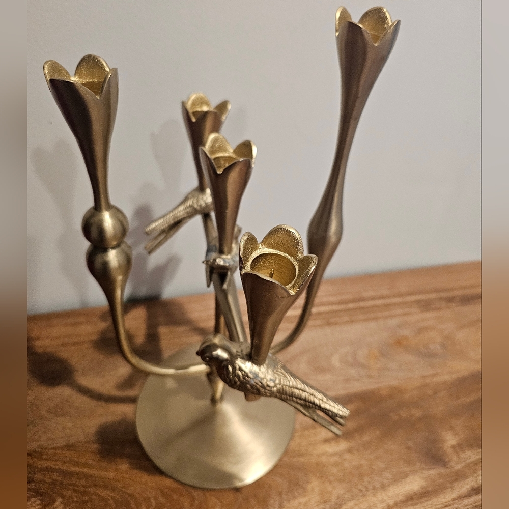 Anthropolaogie Marizia Sparrow Large Candle Holder Gold Birds Floral Nature. NEW - Picture 8 of 8